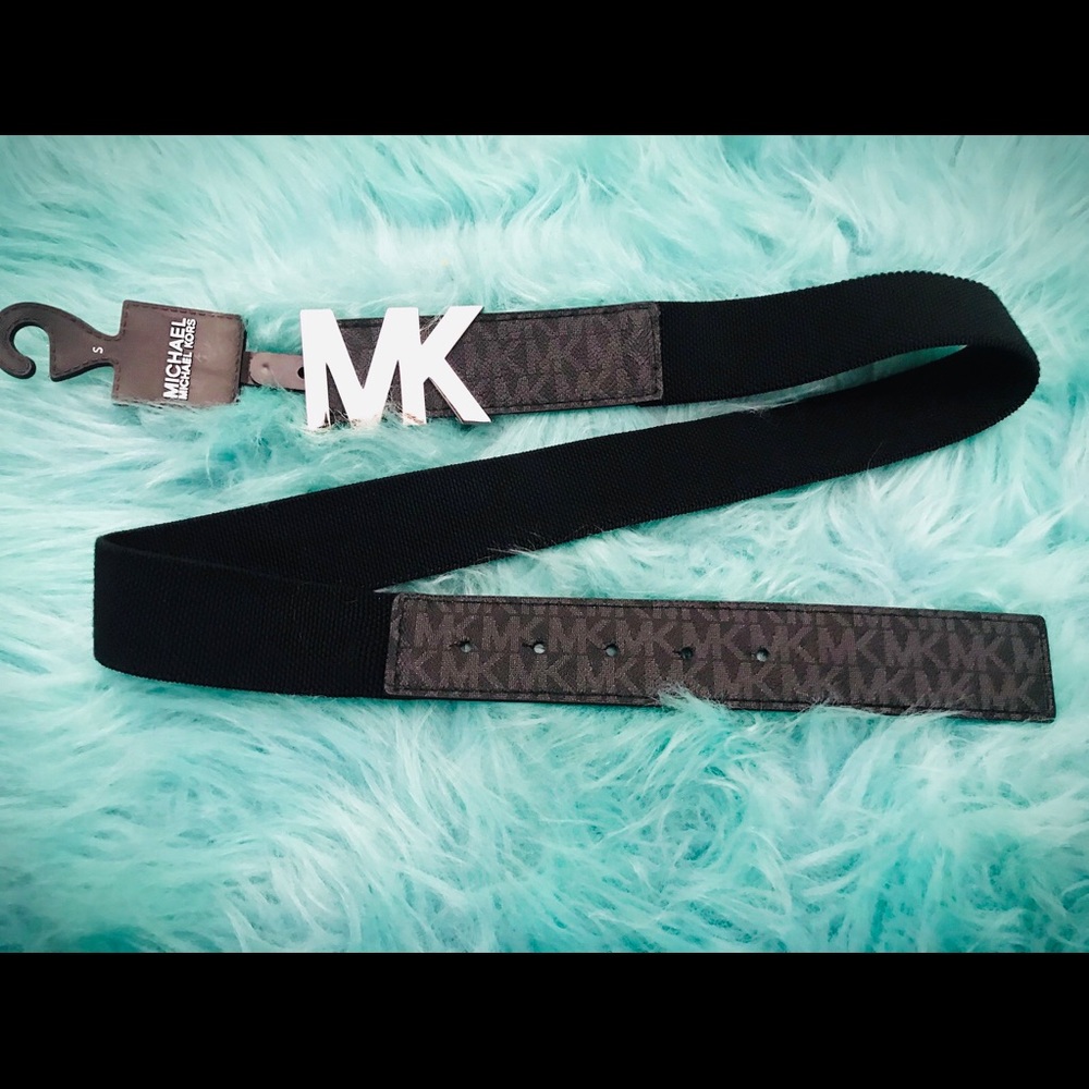 Michael Kors stretch belt with MK logo tabs